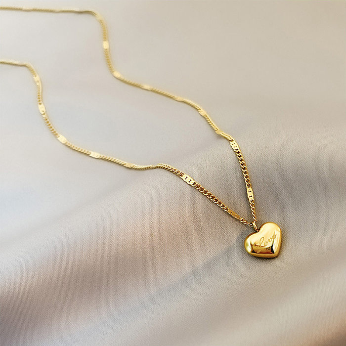 Moda simples pingente em forma de coração colar de aço inoxidável