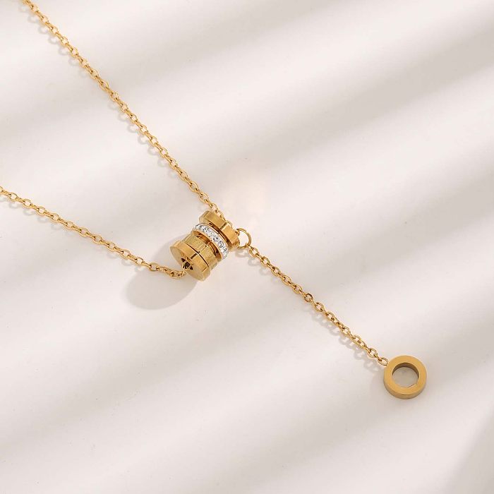 Casual Roman Style Solid Color Roman Numeral Stainless Steel Plating Inlay Zircon Gold Plated Necklace