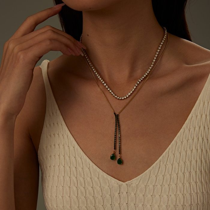 Sweet Artistic Tassel Stainless Steel  Plating Inlay Zircon Gold Plated Necklace Pendant