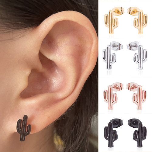 1 Pair Fashion Cactus Stainless Steel  Ear Studs