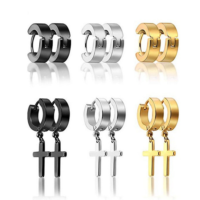 Simple Style Cross Stainless Steel  Dangling Earrings Plating Stainless Steel  Earrings 1 Set
