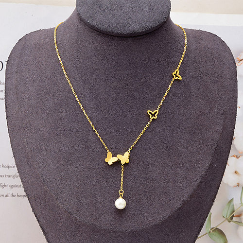Fashion Butterfly Stainless Steel Necklace Inlay Zircon Stainless Steel  Necklaces 1 Piece