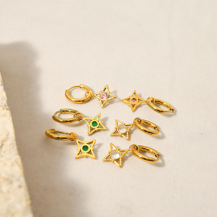 Boucles d'oreilles en forme d'étoile artistique, 1 paire, en acier inoxydable, plaqué or 18 carats, diamant, vente en gros