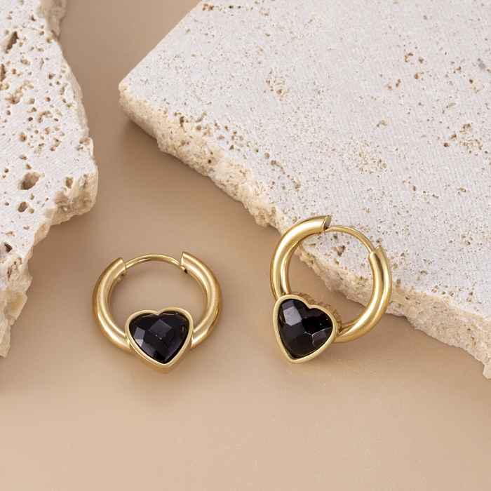1 Pair Vintage Style Simple Style Round Heart Shape Plating Inlay Stainless Steel  Zircon 18K Gold Plated Drop Earrings Earrings