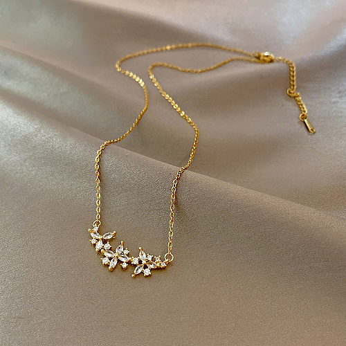 Basic Classic Style Geometric Stainless Steel Inlay Zircon Necklace 1 Piece