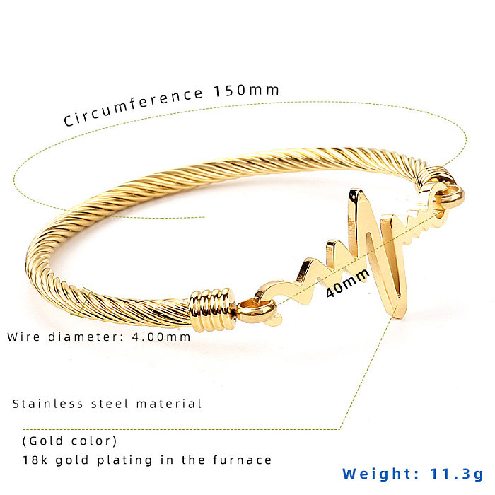 Classic Style Electrocardiogram Stainless Steel Plating 18K Gold Plated Bangle