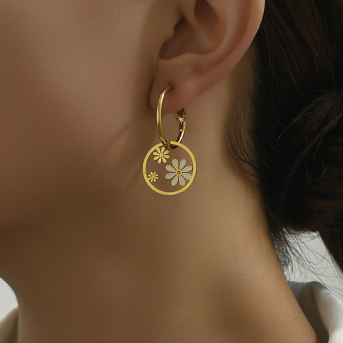 1 paire de boucles d'oreilles pendantes en acier inoxydable plaqué or 18 carats pour femme de style IG