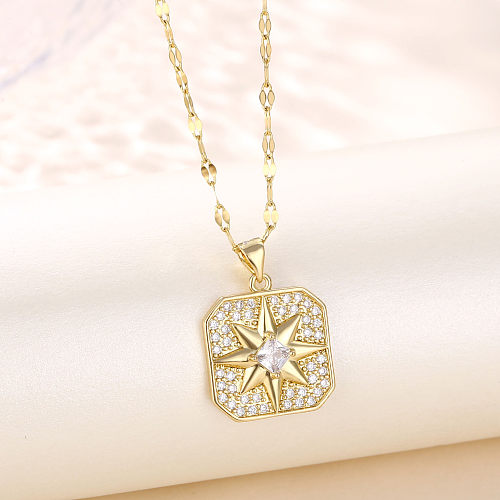Shiny Star Stainless Steel  Plating Inlay Zircon 18K Gold Plated Gold Plated Pendant Necklace