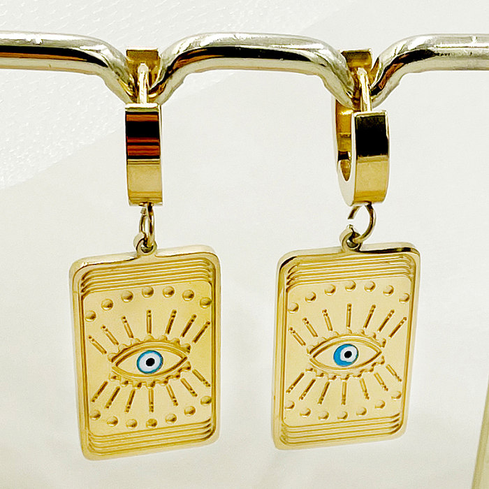 1 Paar schlichte Pendel-Ohrringe in Palmen-Herzform mit Augenbeschichtung aus Edelstahl, vergoldet