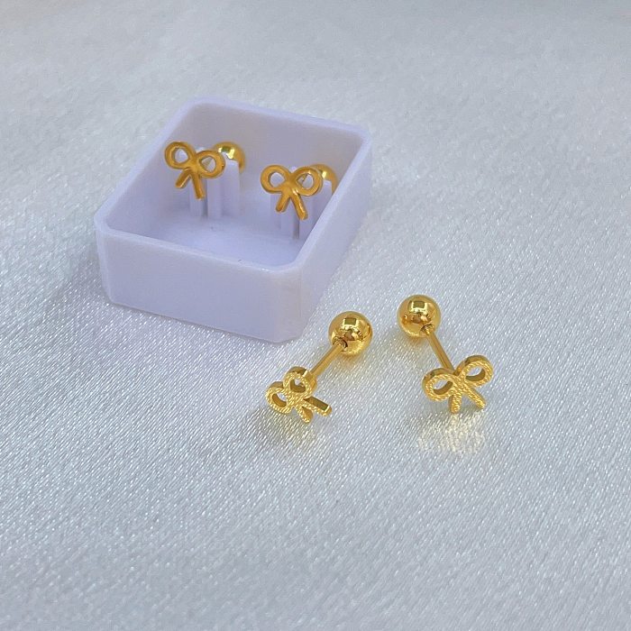 1 Pair Simple Style Bow Knot Plating Stainless Steel Gold Plated Ear Studs