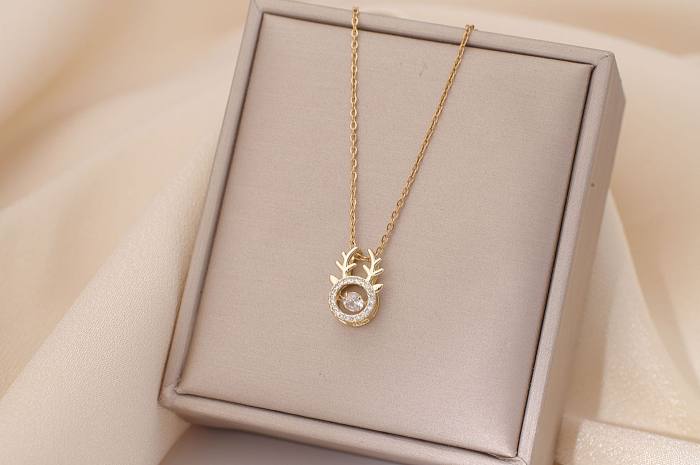 Casual Simple Style Water Droplets Heart Shape Flower Stainless Steel Plating Inlay Opal Zircon Pendant Necklace