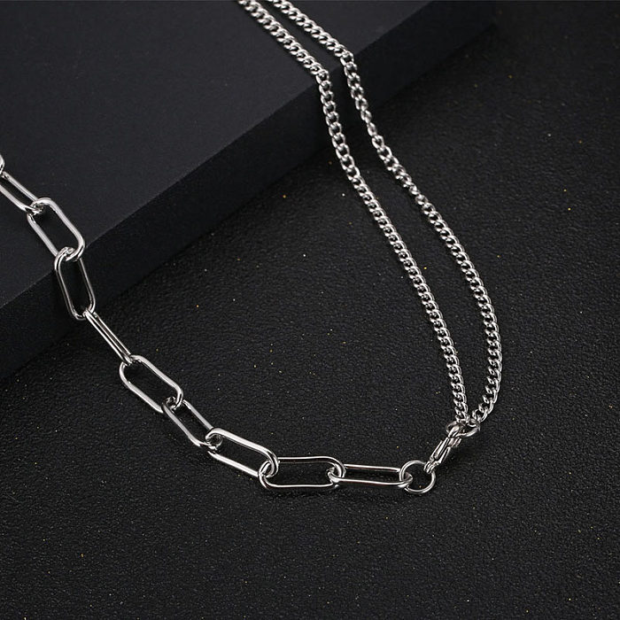 Collar de acero inoxidable con empalme de doble cadena y cadena hueca simple