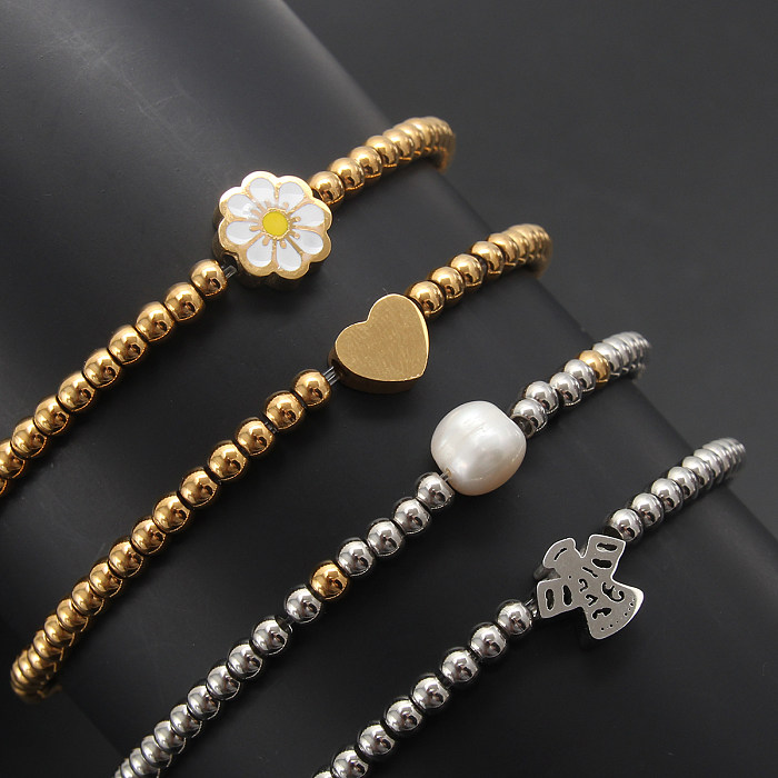 Runde Hip-Hop-Retro-Armbänder aus Edelstahl mit Perlen