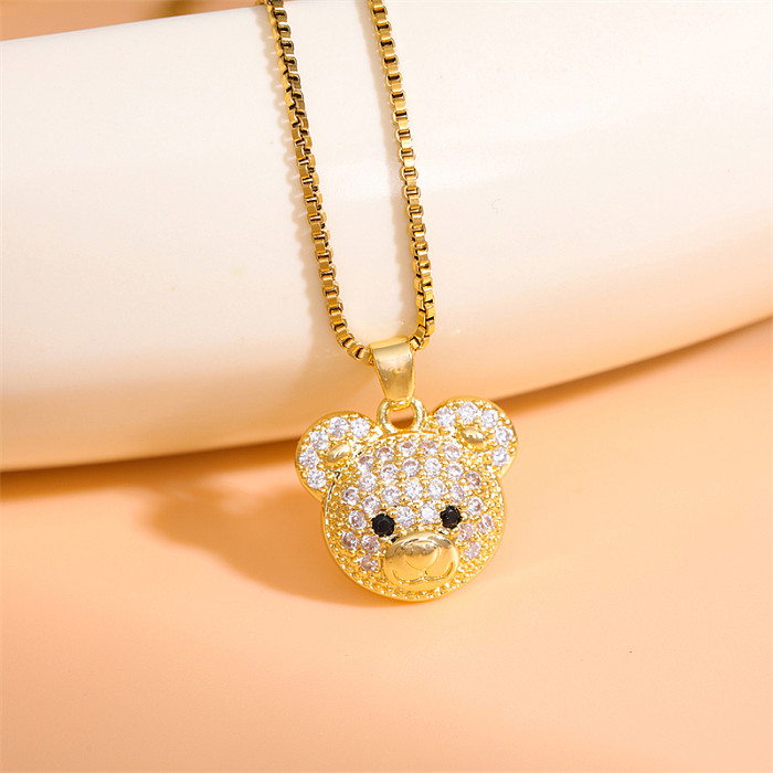 Cute Streetwear Little Bear Panda Stainless Steel  Stainless Steel Plating Inlay Zircon 18K Gold Plated Gold Plated Pendant Necklace