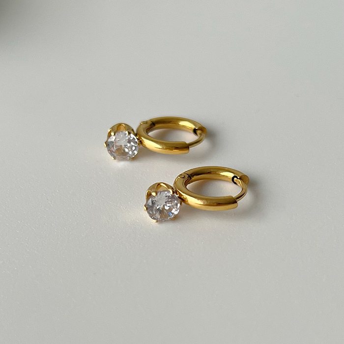 1 par feminino geométrico chapeamento de aço inoxidável incrustação de pedras preciosas artificiais brincos banhados a ouro 18K