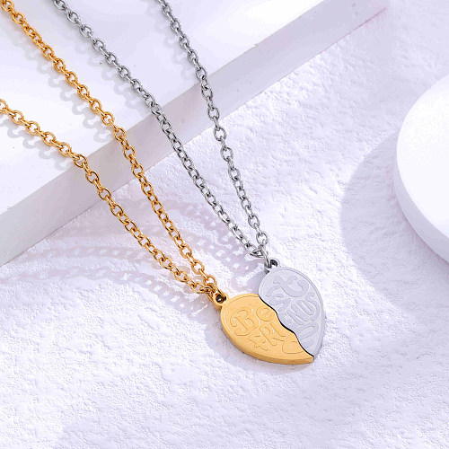 Collier pendentif élégant en forme de cœur avec lettres romantiques, incrustation de perles artificielles en acier inoxydable, Zircon plaqué or