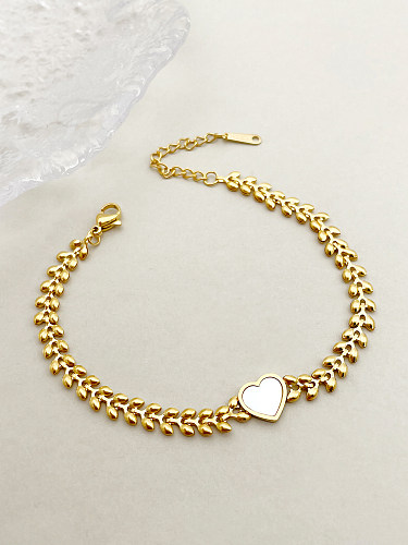 Nordic Style Lady Heart Shape Grain Stainless Steel Polishing Plating Inlay Shell 14K Gold Plated Bracelets