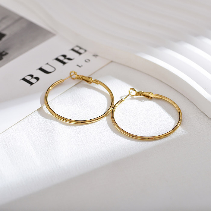 1 Pair Elegant Luxurious Solid Color Stainless Steel  Hoop Earrings