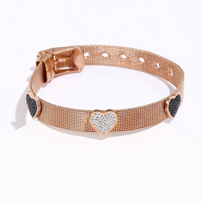 Brazalete de acero inoxidable con forma de corazón de estilo vintage Pulseras de acero inoxidable con incrustaciones de circón 1 pieza