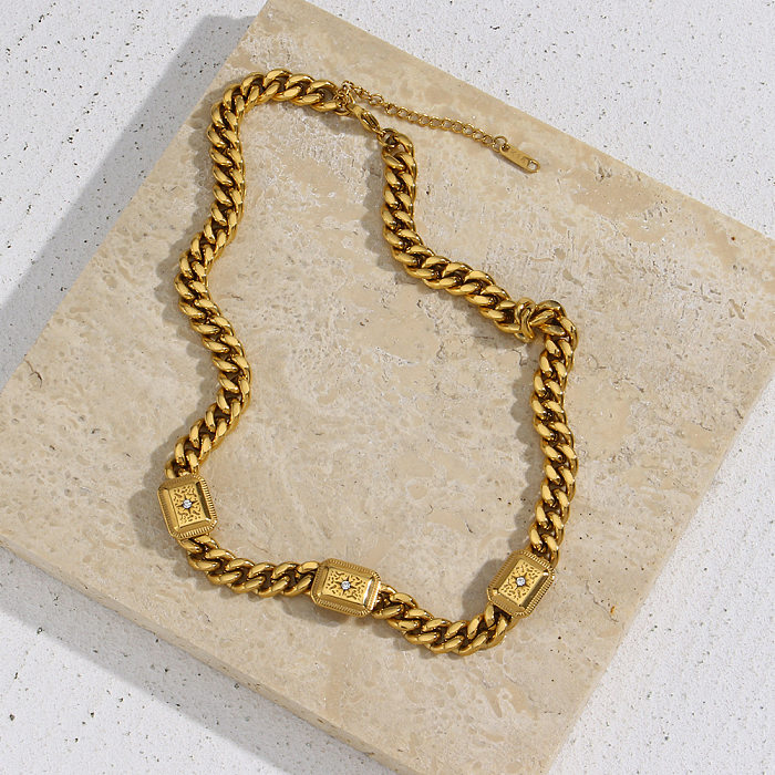 Collier à trois pendentifs en Zircon, bretelles épaisses en acier inoxydable, ornement rétro, motif détaillé, chaîne à trois pendentifs