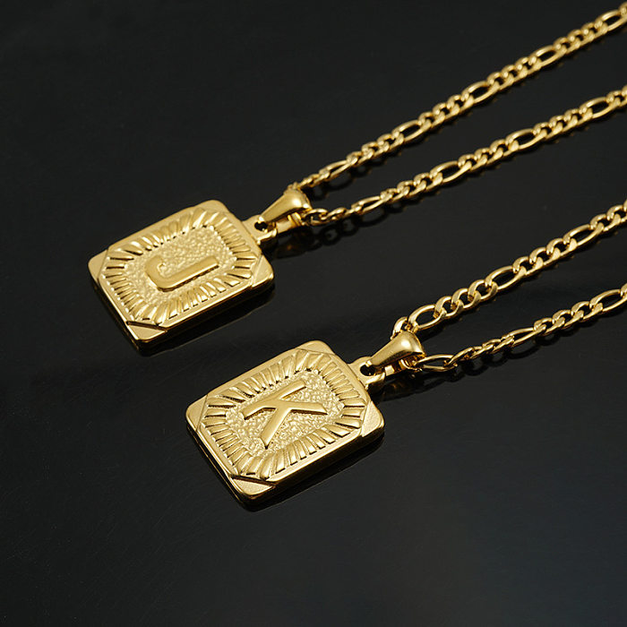 Fashion Letter Rectangle Stainless Steel Pendant Necklace Gold Plated Stainless Steel  Necklaces