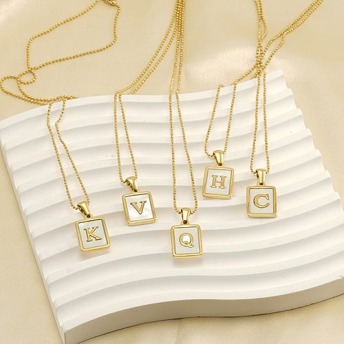 Casual French Style Letter Stainless Steel  Plating Inlay Shell 18K Gold Plated Pendant Necklace