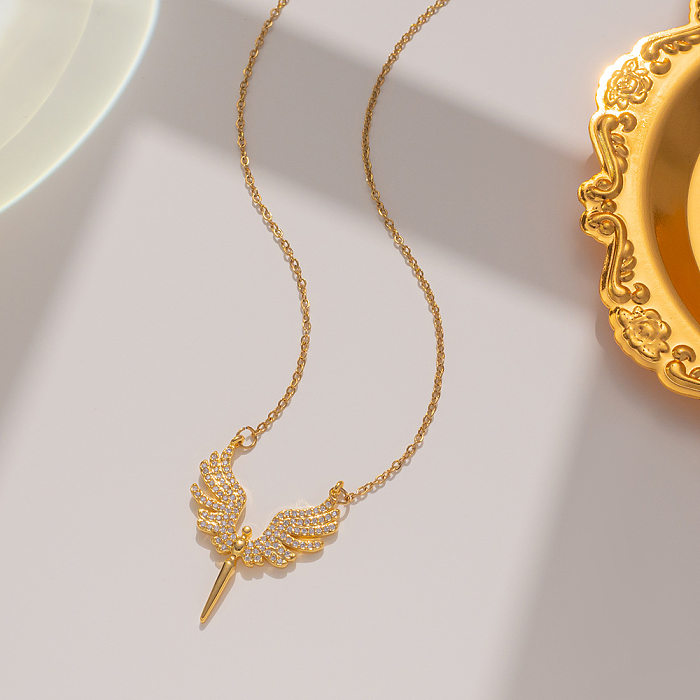 Elegant Angel Stainless Steel Inlay Rhinestones Pendant Necklace