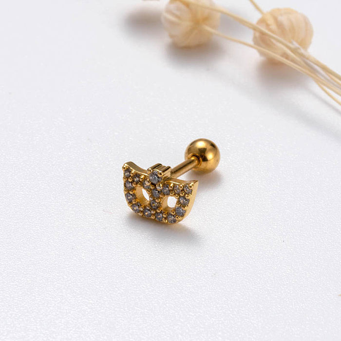 1 Piece Sweet Simple Style Geometric Wings Butterfly Plating Inlay Stainless Steel  Zircon 18K Gold Plated Cartilage Earrings