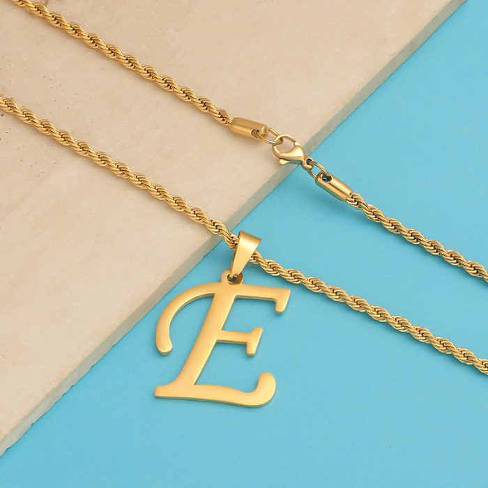 Einfache Anhänger-Halskette mit Buchstaben-Anhänger aus Edelstahl, poliert, 18 Karat vergoldet