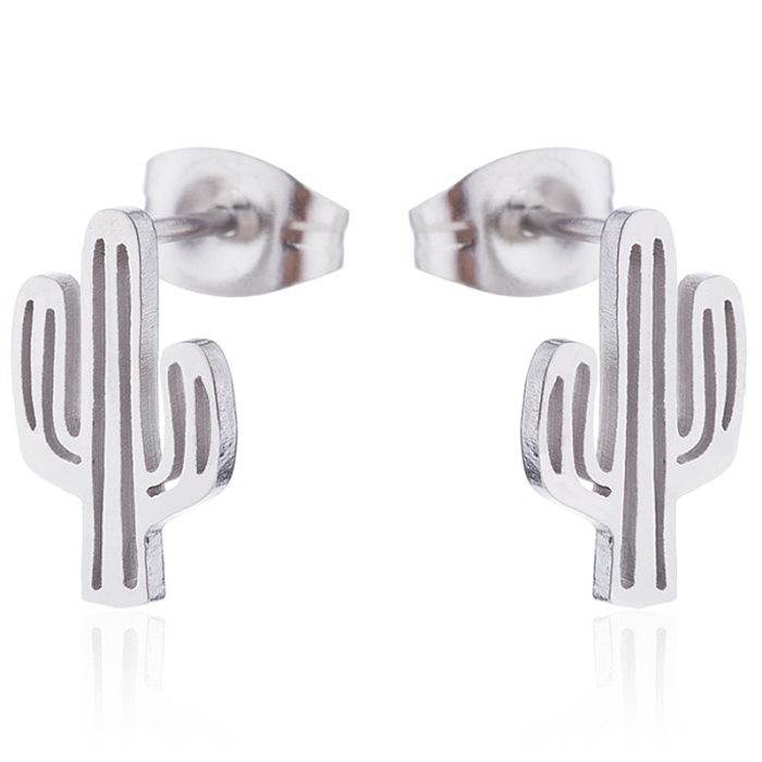 1 Pair Fashion Cactus Stainless Steel  Ear Studs