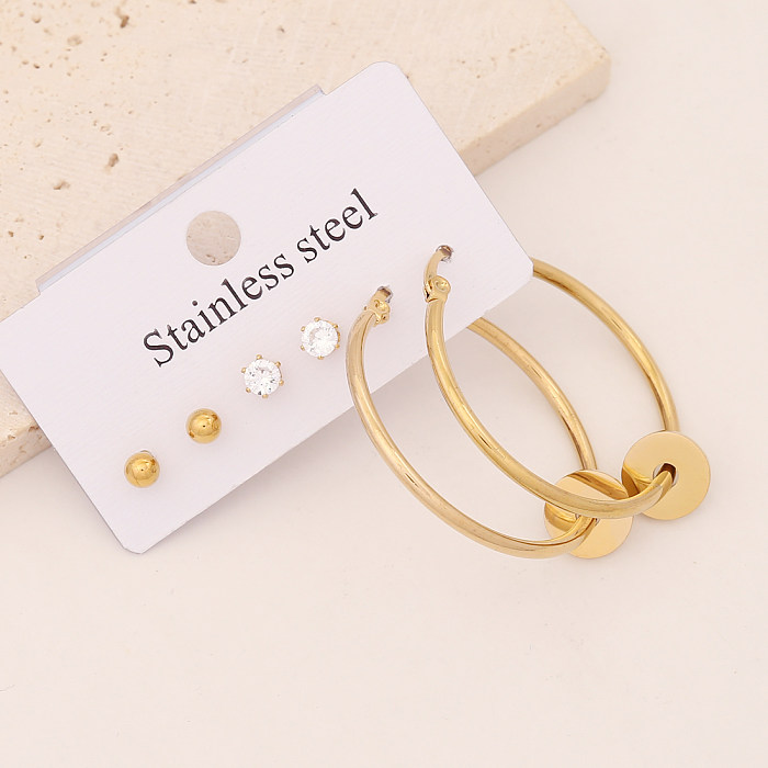 1 Set Commute Star Heart Shape Flower Plating Stainless Steel  Gold Plated Earrings