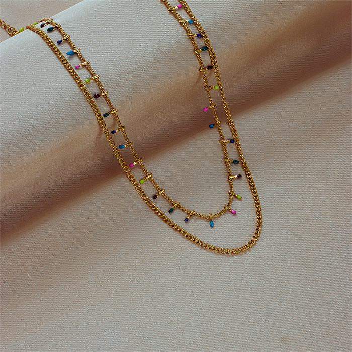 Runde Retro-Halsketten aus Edelstahl mit mehreren Lagen, 1 Stück