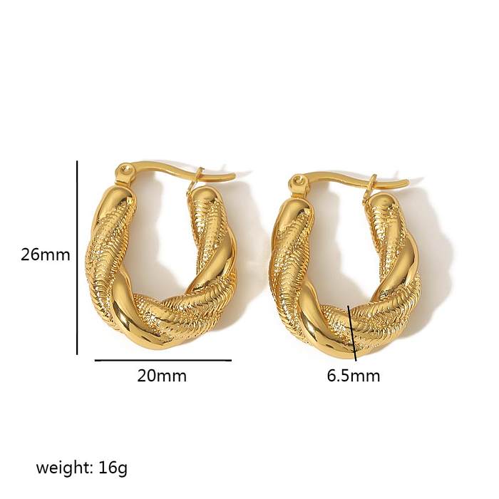 1 Pair Simple Style Roman Style Oval Twist Polishing Plating Stainless Steel  18K Gold Plated Earrings