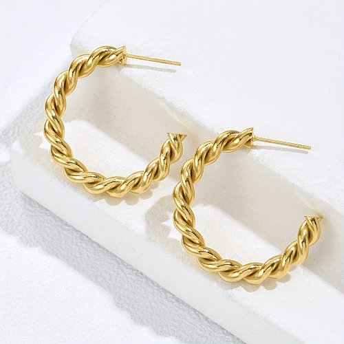 1 Pair Vintage Style Solid Color Twist Stainless Steel  Plating 14K Gold Plated Earrings