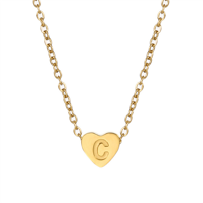 Pendentif de collier de placage d'acier inoxydable de forme de coeur de lettre de style simple