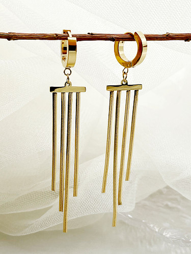 1 par de pendientes colgantes chapados en oro de acero inoxidable con borlas geométricas estilo IG