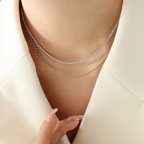 Hip-Hop Cool Style Solid Color Stainless Steel Plating Inlay Zircon 18K Gold Plated Layered Necklaces