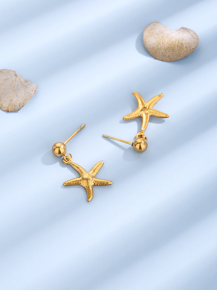 1 par casual férias estrela do mar chapeamento de aço inoxidável 18K brincos banhados a ouro