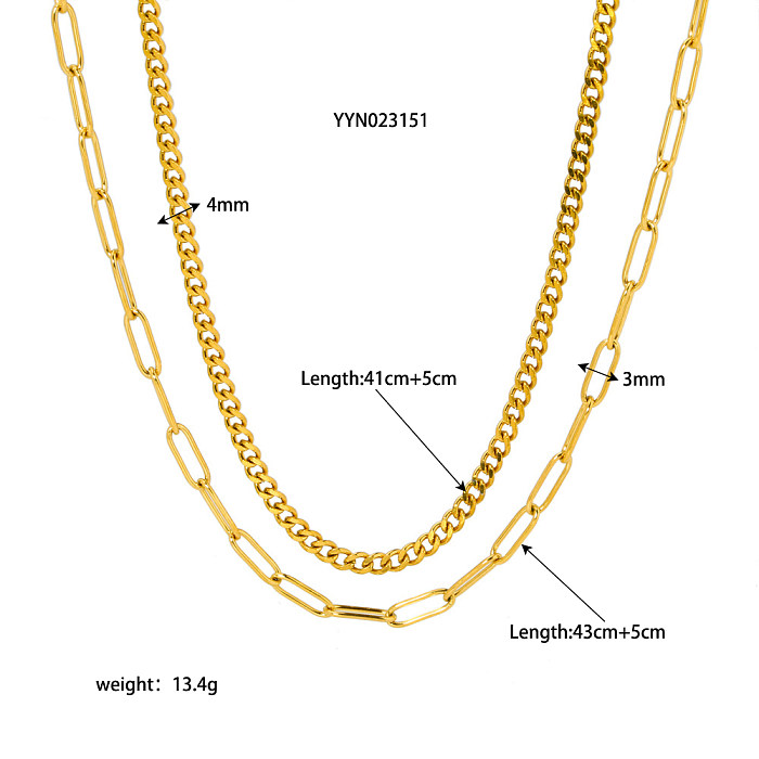 Simple Style Solid Color Stainless Steel  Plating 18K Gold Plated Layered Necklaces