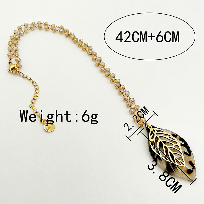 Casual Artistic Leaves Stainless Steel  Arylic Artificial Crystal Polishing Plating Hollow Out Gold Plated Pendant Necklace