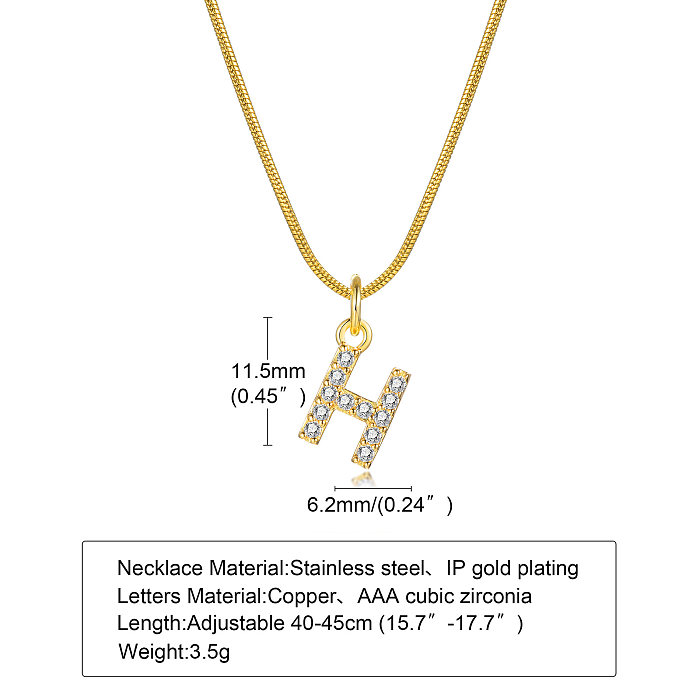 INS Style Simple Style lettre en acier inoxydable placage incrustation Zircon plaqué or 18K collier pendentif