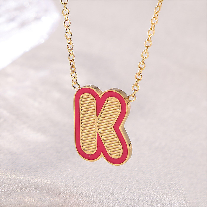 Sweet Simple Style Artistic Letter Stainless Steel  Enamel Plating 18K Gold Plated Pendant Necklace