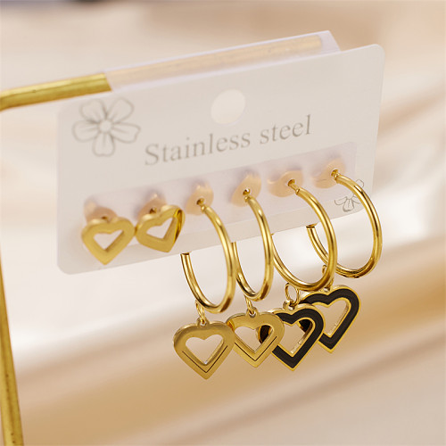 مجموعة واحدة من أقراط IG Style البسيطة على شكل قلب مطلية بالذهب من الفولاذ المقاوم للصدأ عيار 1 قيراط