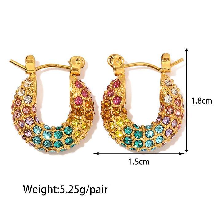 1 Pair Elegant Luxurious Semicircle Plating Inlay Stainless Steel  Zircon 18K Gold Plated Hoop Earrings