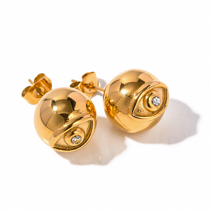 1 Pair IG Style Devil'S Eye Plating Inlay Stainless Steel  Rhinestones 18K Gold Plated Ear Studs