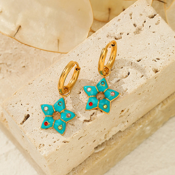 Boucles d'oreilles pendantes en acier inoxydable avec pierres précieuses artificielles, 1 paire, étoile mignonne