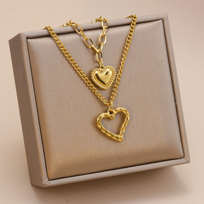 Retro Heart Shape Stainless Steel Plating Layered Necklaces 1 Piece