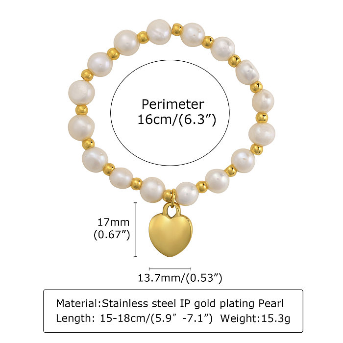 Fashion Heart Shape Stainless Steel Pearl Beaded Plating Bracelets 1 Piece