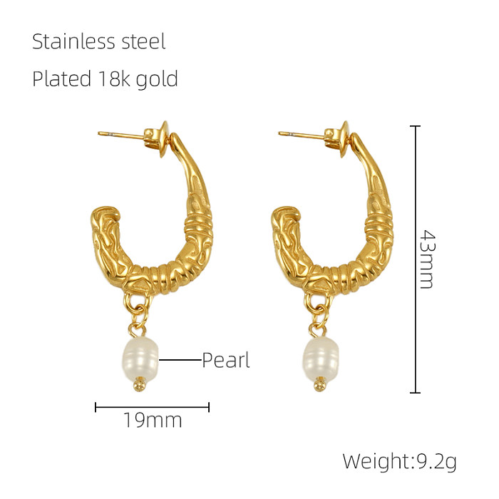 1 Pair Vintage Style U Shape Solid Color Pearl Plating Stainless Steel  18K Gold Plated Drop Earrings