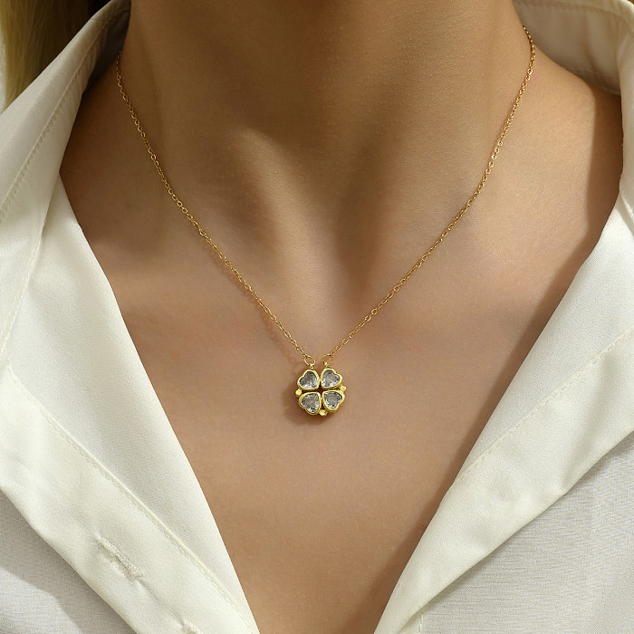 Simple Style Heart Shape Stainless Steel  18K Gold Plated White Gold Plated Zircon Pendant Necklace In Bulk